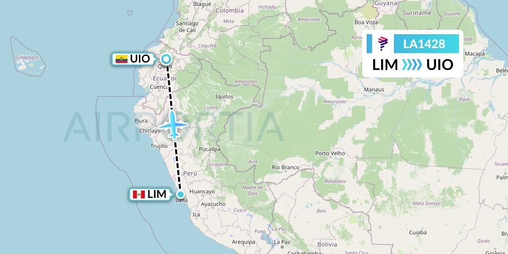 LA1428 LAN Airlines Flight Map: Lima to Quito