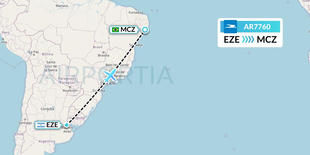 AR7760 Aerolineas Argentinas Flight Map: Buenos Aires to Maceio