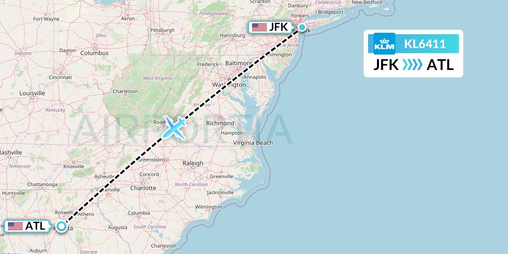 KL6411 KLM Flight Map: New York to Atlanta