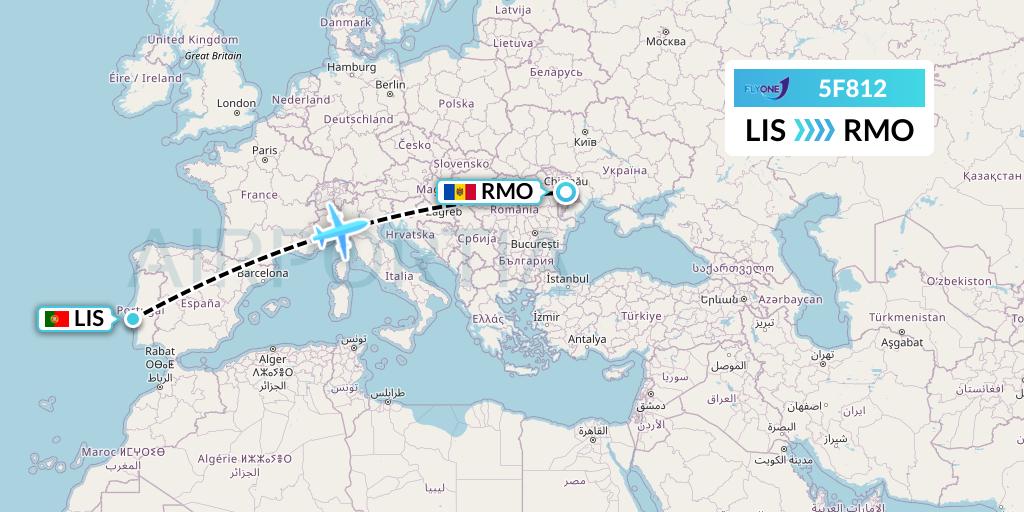 5F812 Fly One Flight Map: Lisbon to Chisinau
