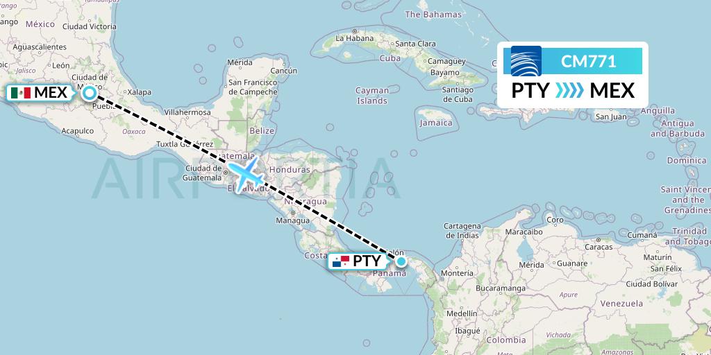 CM771 Copa Airlines Flight Map: Panama City to Mexico City