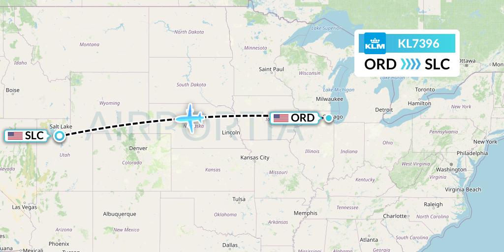 KL7396 KLM Flight Map: Chicago to Salt Lake City