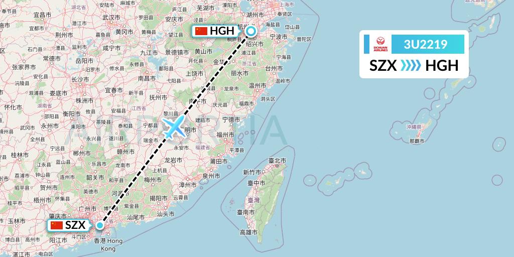 3U2219 Sichuan Airlines Flight Map: Shenzhen to Hangzhou
