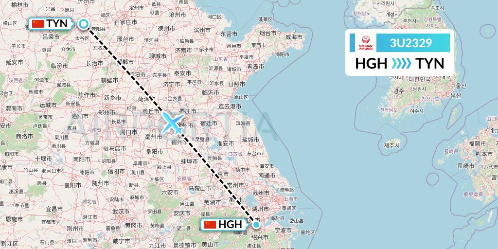 3U2329 Sichuan Airlines Flight Map: Hangzhou to Taiyuan