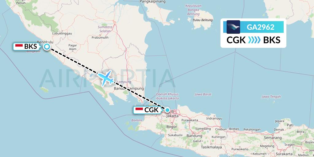 GA2962 Garuda Indonesia Flight Map: Jakarta to Bengkulu