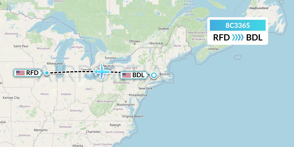 8C3365 Air Transport International Flight Map: Chicago to Windsor Locks
