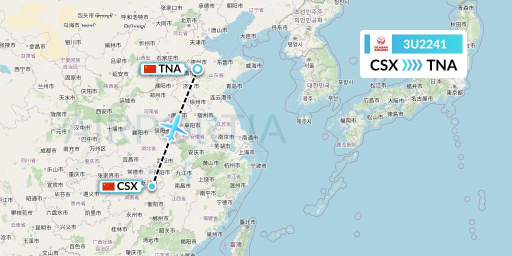 3U2241 Sichuan Airlines Flight Map: Changsha to Jinan