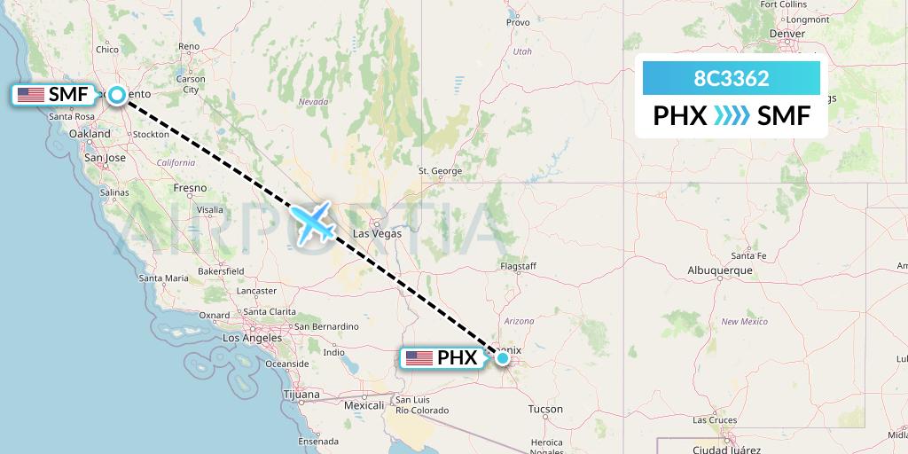 8C3362 Air Transport International Flight Map: Phoenix to Sacramento