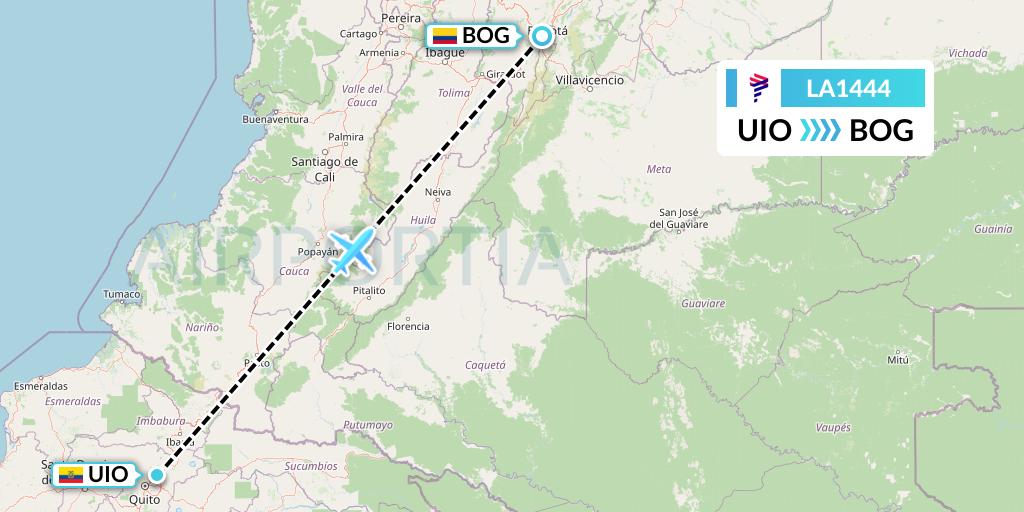 LA1444 LAN Airlines Flight Map: Quito to Bogota
