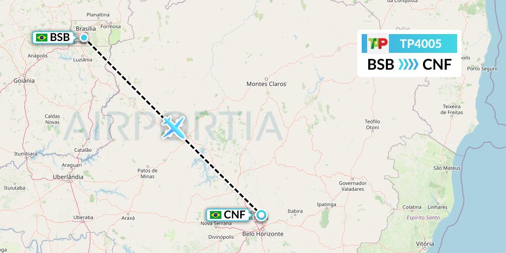 TP4005 TAP Portugal Flight Map: Brasilia to Belo Horizonte
