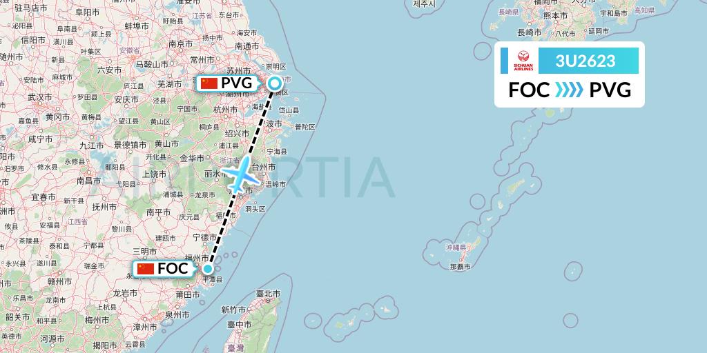 3U2623 Sichuan Airlines Flight Map: Fuzhou to Shanghai