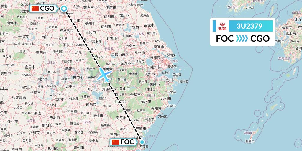 3U2379 Sichuan Airlines Flight Map: Fuzhou to Zhengzhou