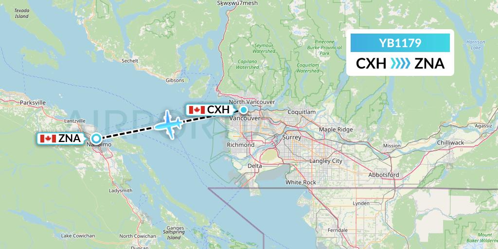 YB1179 Harbour Air Seaplanes Flight Map: Vancouver to Nanaimo