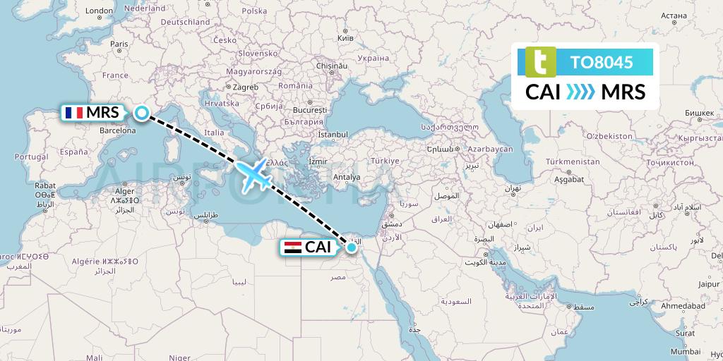 TO8045 Transavia France Flight Map: Cairo to Marseille
