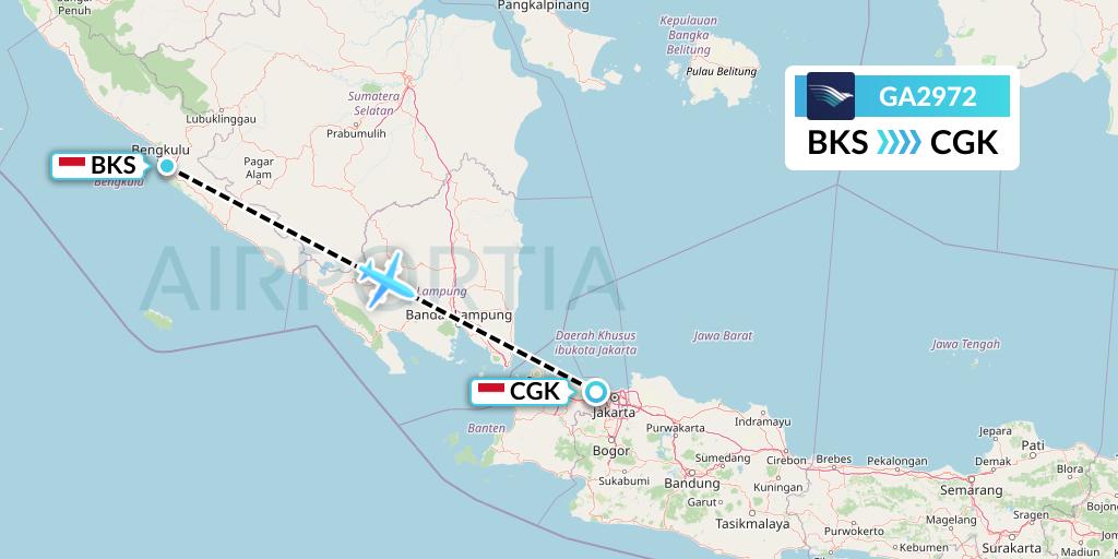 GA2972 Garuda Indonesia Flight Map: Bengkulu to Jakarta