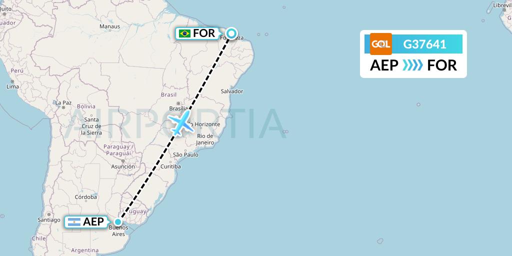 G37641 GOL Transportes Aeros Flight Map: Buenos Aires to Fortaleza