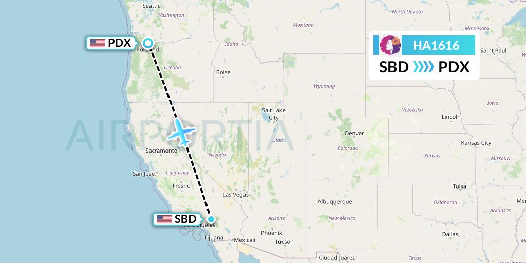 HA1616 Hawaiian Airlines Flight Map: San Bernardino to Portland