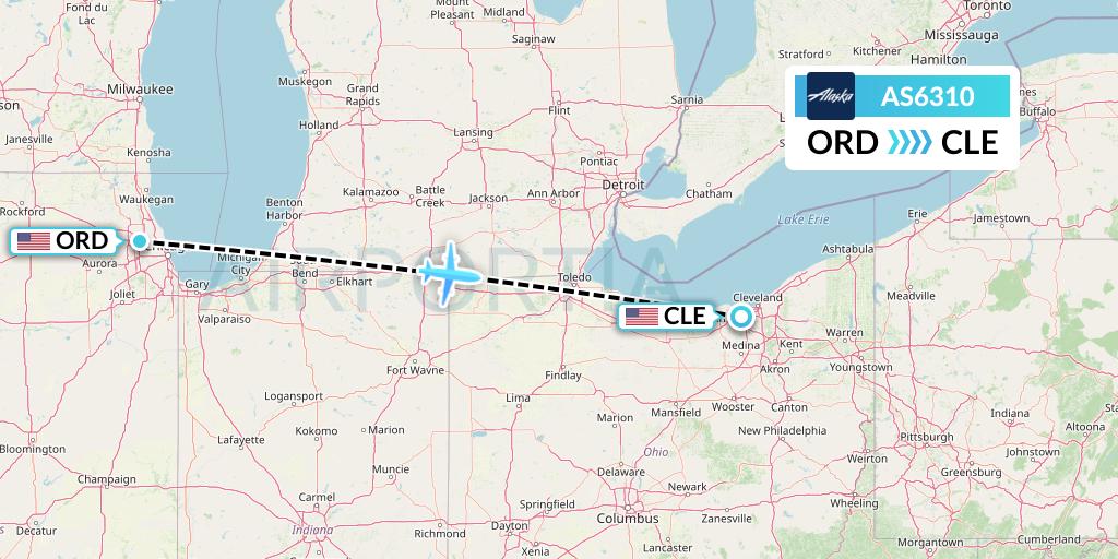 AS6310 Alaska Airlines Flight Map: Chicago to Cleveland