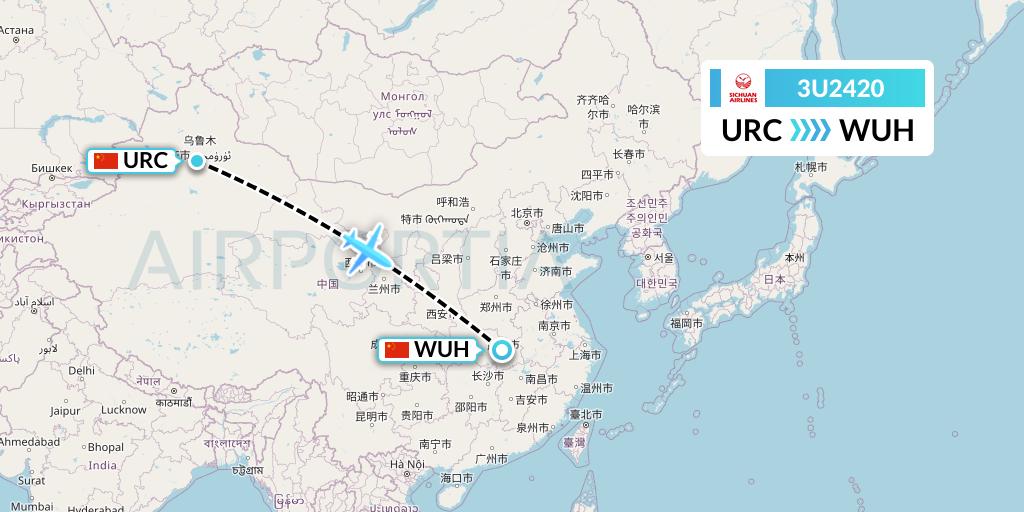 3U2420 Sichuan Airlines Flight Map: Urumqi to Wuhan
