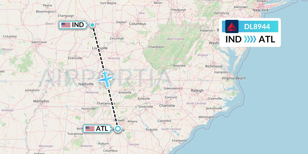 DL8944 Delta Air Lines Flight Map: Indianapolis to Atlanta