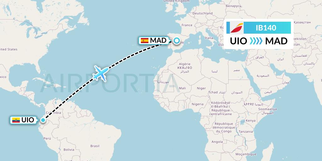 IB140 Iberia Flight Map: Quito to Madrid