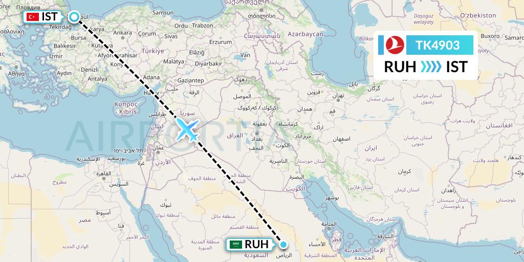 TK4903 Turkish Airlines Flight Map: Riyadh to Istanbul