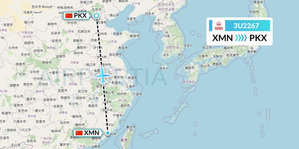 3U2267 Sichuan Airlines Flight Map: Xiamen to Beijing