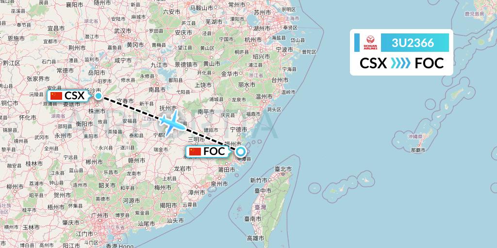 3U2366 Sichuan Airlines Flight Map: Changsha to Fuzhou