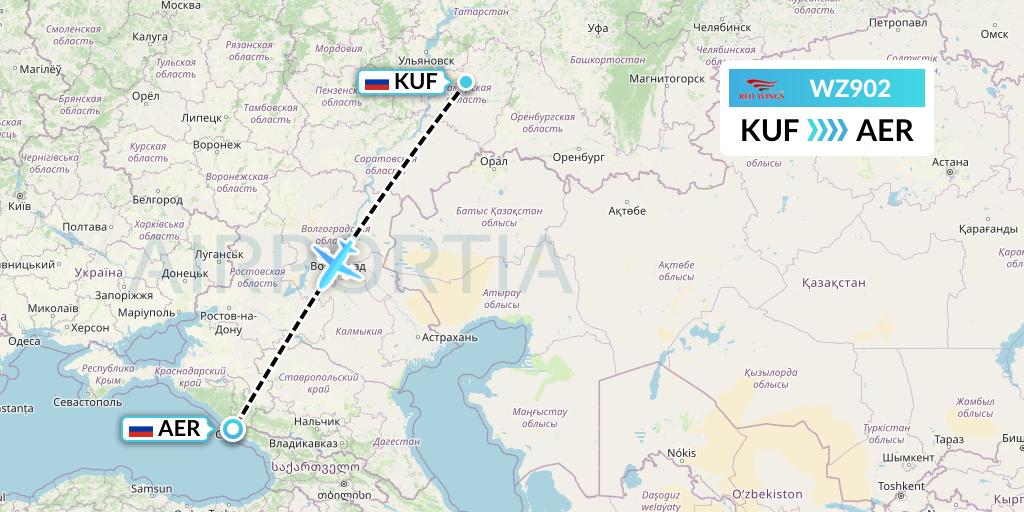 WZ902 Red Wings Flight Map: Samara to Sochi