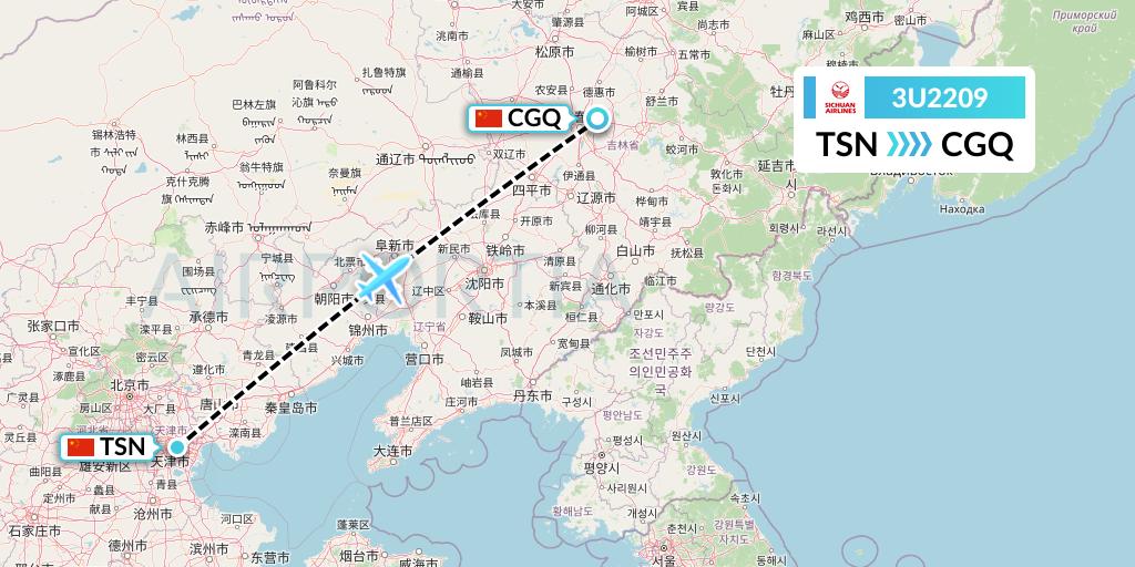 3U2209 Sichuan Airlines Flight Map: Tianjin to Changchun
