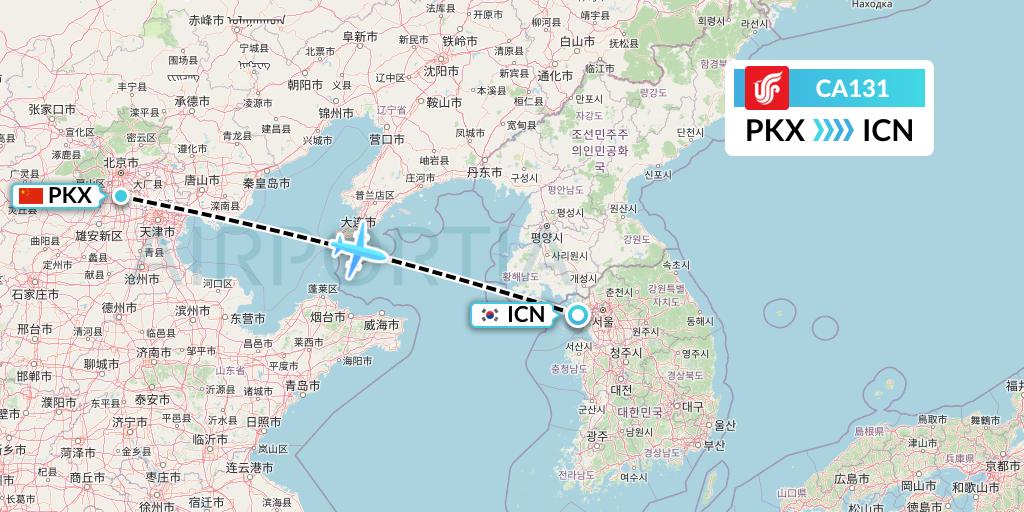 CA131 Air China Flight Map: Beijing to Seoul