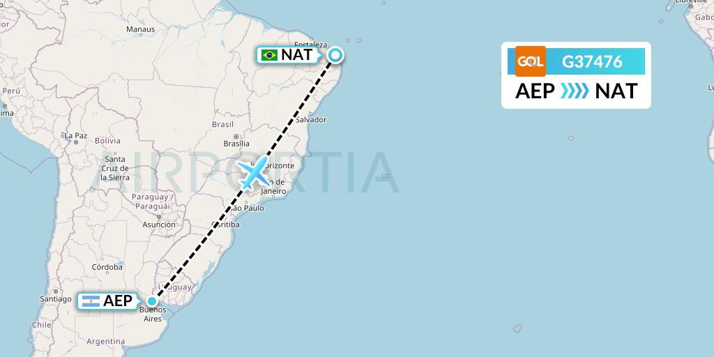 G37476 GOL Transportes Aeros Flight Map: Buenos Aires to Natal