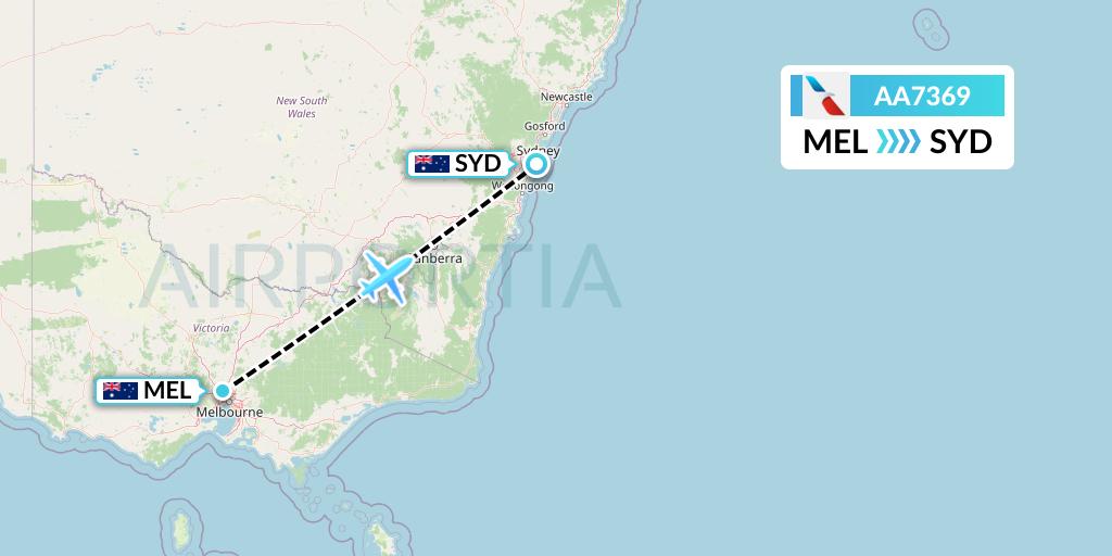 AA7369 American Airlines Flight Map: Melbourne to Sydney