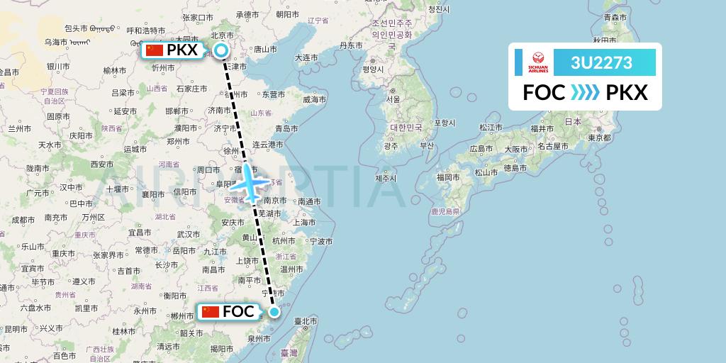 3U2273 Sichuan Airlines Flight Map: Fuzhou to Beijing