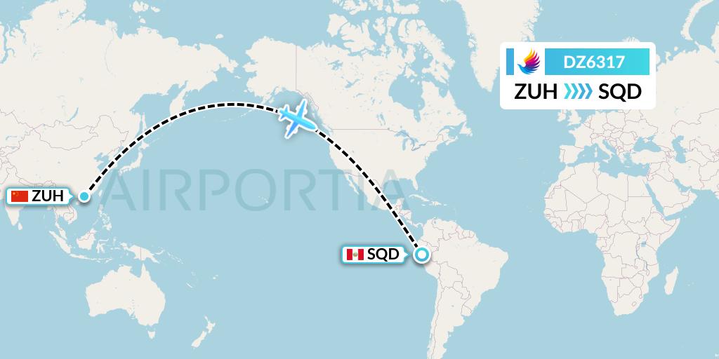 DZ6317 Donghai Airlines Flight Map: Zhuhai to San Francisco de Yeso