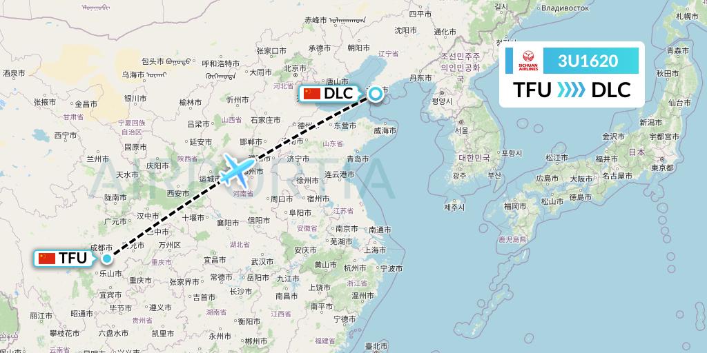 3U1620 Sichuan Airlines Flight Map: Chengdu to Dalian