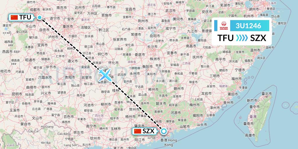 3U1246 Sichuan Airlines Flight Map: Chengdu to Shenzhen