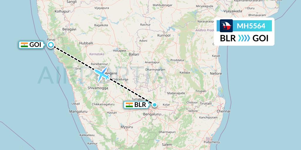 MH5564 Malaysia Airlines Flight Map: Bangalore to Goa
