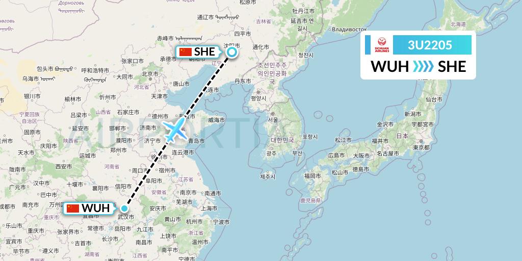 3U2205 Sichuan Airlines Flight Map: Wuhan to Shenyang