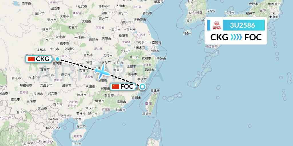 3U2586 Sichuan Airlines Flight Map: Chongqing to Fuzhou