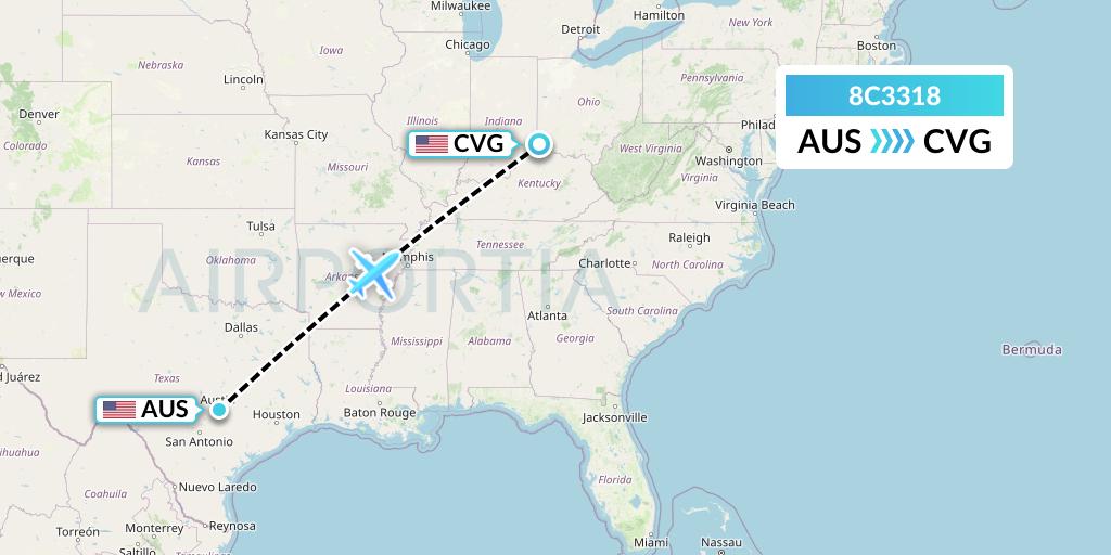 8C3318 Air Transport International Flight Map: Austin to Cincinnati