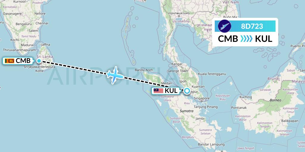 8D723 FitsAir Flight Map: Colombo to Kuala Lumpur