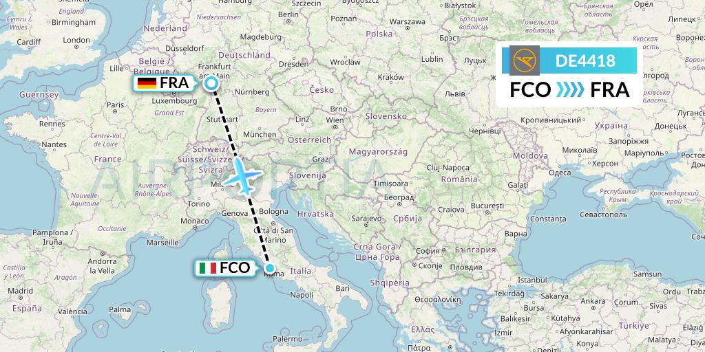 DE4418 Condor Flight Map: Rome to Frankfurt