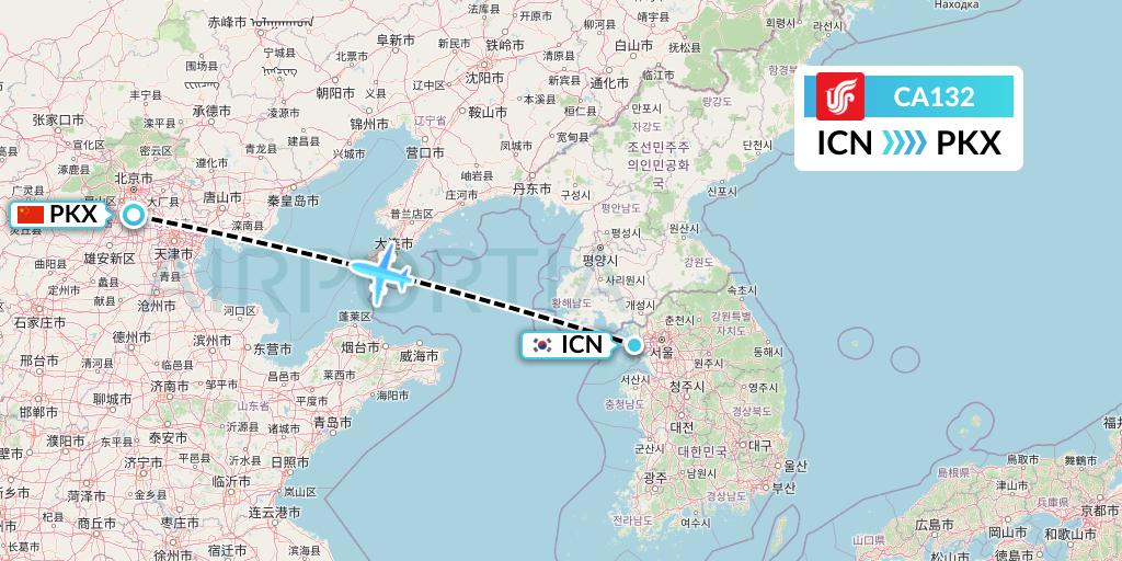 CA132 Air China Flight Map: Seoul to Beijing