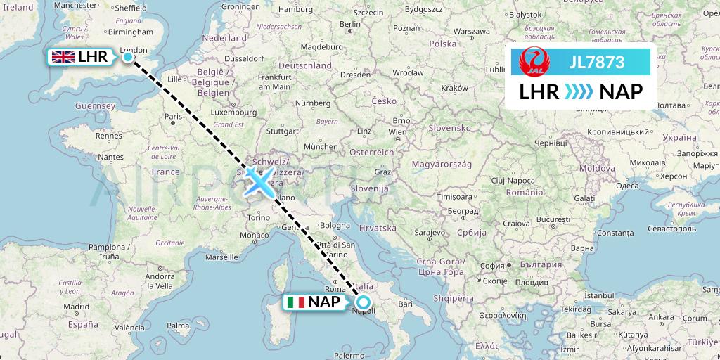 JL7873 Japan Airlines Flight Map: London to Naples