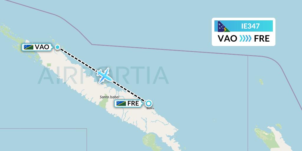 IE347 Solomon Airlines Flight Map: Suavanao to Fera Island