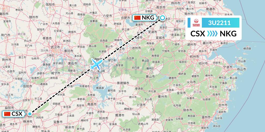 3U2211 Sichuan Airlines Flight Map: Changsha to Nanjing
