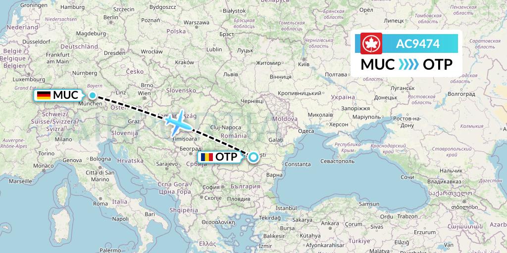 AC9474 Air Canada Flight Map: Munich to Bucharest