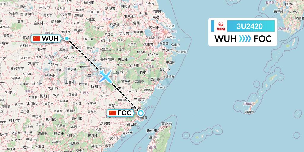 3U2420 Sichuan Airlines Flight Map: Wuhan to Fuzhou