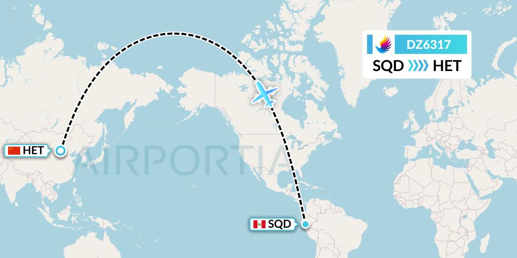 DZ6317 Donghai Airlines Flight Map: San Francisco de Yeso to Hohhot